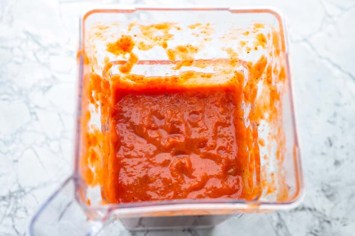 After re-testing this Homemade Marinara Sauce, I can confidently say itโs the BEST! You can make it in 15 minutes, but letting it simmer makes the flavors even better! All of the ingredients blended up in a blender.